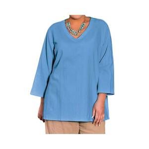 NEW ON THE PLUS SIDE crinkle cotton long sleeve tunic - plus in vista
